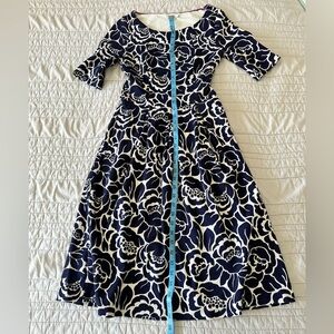 Boden Navy and White Floral Fit-and-Flare Dress